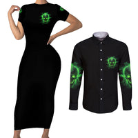 Heaven Don't Want Me Mad Skull Couples Matching Short Sleeve Bodycon Dress and Long Sleeve Button Shirt - Wonder Print Shop