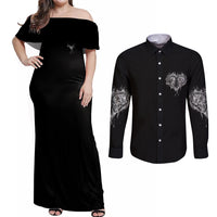 From Our First Kiss Till Our Last Breath Couple Couples Matching Off Shoulder Maxi Dress and Long Sleeve Button Shirt - Wonder Print Shop