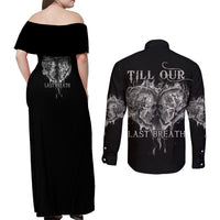 From Our First Kiss Till Our Last Breath Couple Couples Matching Off Shoulder Maxi Dress and Long Sleeve Button Shirt - Wonder Print Shop