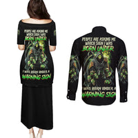 Warning Sign Skull Reaper Couples Matching Puletasi Dress and Long Sleeve Button Shirt - Wonder Print Shop