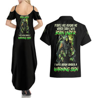 Warning Sign Skull Reaper Couples Matching Summer Maxi Dress and Hawaiian Shirt - Wonder Print Shop