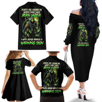 Warning Sign Skull Reaper Family Matching Off Shoulder Long Sleeve Dress and Hawaiian Shirt - Wonder Print Shop
