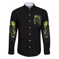 Warning Sign Skull Reaper Family Matching Off Shoulder Long Sleeve Dress and Hawaiian Shirt - Wonder Print Shop