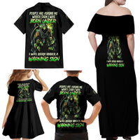Warning Sign Skull Reaper Family Matching Off Shoulder Maxi Dress and Hawaiian Shirt - Wonder Print Shop