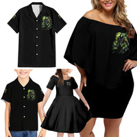 Warning Sign Skull Reaper Family Matching Off Shoulder Short Dress and Hawaiian Shirt - Wonder Print Shop