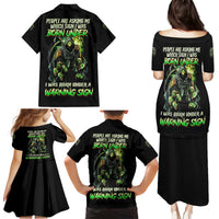Warning Sign Skull Reaper Family Matching Puletasi Dress and Hawaiian Shirt - Wonder Print Shop