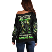 Warning Sign Skull Reaper Off Shoulder Sweater - Wonder Print Shop