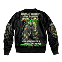 Warning Sign Skull Reaper Sleeve Zip Bomber Jacket - Wonder Print Shop