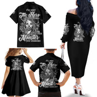 I'm Not The Hero You Want Family Matching Off Shoulder Long Sleeve Dress and Hawaiian Shirt - Wonder Print Shop