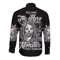 I'm Not The Hero You Want Long Sleeve Button Shirt - Wonder Print Shop