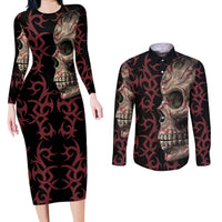 Zero F Given Skull Couples Matching Long Sleeve Bodycon Dress and Long Sleeve Button Shirt - Wonder Print Shop