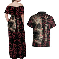 Zero F Given Skull Couples Matching Off Shoulder Maxi Dress and Hawaiian Shirt - Wonder Print Shop