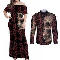 Zero F Given Skull Couples Matching Off Shoulder Maxi Dress and Long Sleeve Button Shirt - Wonder Print Shop