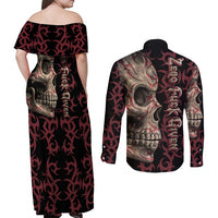 Zero F Given Skull Couples Matching Off Shoulder Maxi Dress and Long Sleeve Button Shirt - Wonder Print Shop