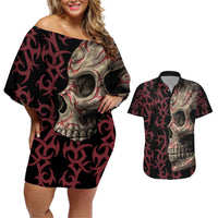 Zero F Given Skull Couples Matching Off Shoulder Short Dress and Hawaiian Shirt - Wonder Print Shop