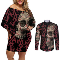 Zero F Given Skull Couples Matching Off Shoulder Short Dress and Long Sleeve Button Shirt - Wonder Print Shop