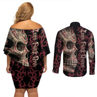 Zero F Given Skull Couples Matching Off Shoulder Short Dress and Long Sleeve Button Shirt - Wonder Print Shop