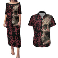 Zero F Given Skull Couples Matching Puletasi Dress and Hawaiian Shirt - Wonder Print Shop