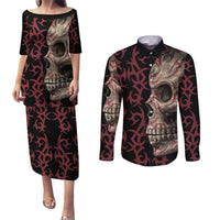 Zero F Given Skull Couples Matching Puletasi Dress and Long Sleeve Button Shirt - Wonder Print Shop