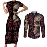 Zero F Given Skull Couples Matching Short Sleeve Bodycon Dress and Long Sleeve Button Shirt - Wonder Print Shop