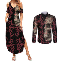 Zero F Given Skull Couples Matching Summer Maxi Dress and Long Sleeve Button Shirt - Wonder Print Shop