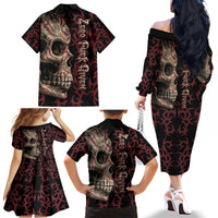 Zero F Given Skull Family Matching Off Shoulder Long Sleeve Dress and Hawaiian Shirt - Wonder Print Shop