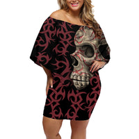 Zero F Given Skull Off Shoulder Short Dress - Wonder Print Shop
