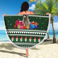 Sloth Christmas Beach Blanket with Santa Hat, Presents, and Festive Pattern - Wonder Print Shop