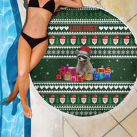 Sloth Christmas Beach Blanket with Santa Hat, Presents, and Festive Pattern - Wonder Print Shop