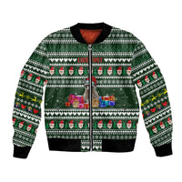Sloth Christmas Bomber Jacket with Santa Hat, Presents, and Festive Pattern - Wonder Print Shop