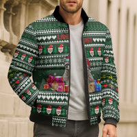 Sloth Christmas Bomber Puffer Jacket with Santa Hat, Presents, and Festive Pattern - Wonder Print Shop