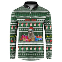 Sloth Christmas Button Sweatshirt with Santa Hat, Presents, and Festive Pattern - Wonder Print Shop