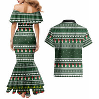 Sloth Christmas Couples Matching Mermaid Dress and Hawaiian Shirt with Santa Hat, Presents, and Festive Pattern - Wonder Print Shop