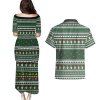 Sloth Christmas Couples Matching Puletasi and Hawaiian Shirt with Santa Hat, Presents, and Festive Pattern - Wonder Print Shop