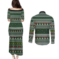 Sloth Christmas Couples Matching Puletasi and Long Sleeve Button Shirt with Santa Hat, Presents, and Festive Pattern - Wonder Print Shop
