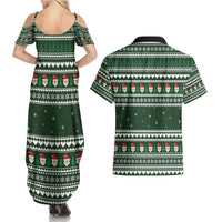 Sloth Christmas Couples Matching Summer Maxi Dress and Hawaiian Shirt with Santa Hat, Presents, and Festive Pattern - Wonder Print Shop