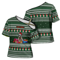 Sloth Christmas Cross Shoulder Shirt with Santa Hat, Presents, and Festive Pattern - Wonder Print Shop