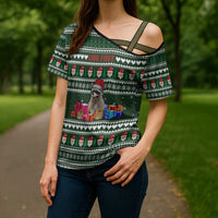 Sloth Christmas Cross Shoulder Shirt with Santa Hat, Presents, and Festive Pattern - Wonder Print Shop