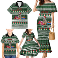 Sloth Christmas Family Matching Mermaid Dress and Hawaiian Shirt with Santa Hat, Presents, and Festive Pattern - Wonder Print Shop