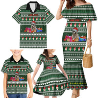 Sloth Christmas Family Matching Mermaid Dress and Hawaiian Shirt with Santa Hat, Presents, and Festive Pattern - Wonder Print Shop