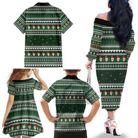 Sloth Christmas Family Matching Off The Shoulder Long Sleeve Dress and Hawaiian Shirt with Santa Hat, Presents, and Festive Pattern - Wonder Print Shop