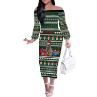 Sloth Christmas Family Matching Off The Shoulder Long Sleeve Dress and Hawaiian Shirt with Santa Hat, Presents, and Festive Pattern - Wonder Print Shop