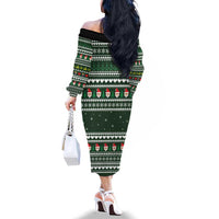 Sloth Christmas Family Matching Off The Shoulder Long Sleeve Dress and Hawaiian Shirt with Santa Hat, Presents, and Festive Pattern - Wonder Print Shop
