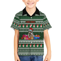 Sloth Christmas Family Matching Off The Shoulder Long Sleeve Dress and Hawaiian Shirt with Santa Hat, Presents, and Festive Pattern - Wonder Print Shop