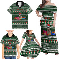 Sloth Christmas Family Matching Off Shoulder Maxi Dress and Hawaiian Shirt with Santa Hat, Presents, and Festive Pattern - Wonder Print Shop