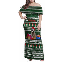 Sloth Christmas Family Matching Off Shoulder Maxi Dress and Hawaiian Shirt with Santa Hat, Presents, and Festive Pattern - Wonder Print Shop