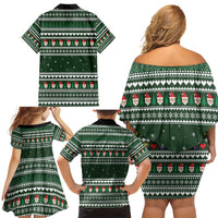 Sloth Christmas Family Matching Off Shoulder Short Dress and Hawaiian Shirt with Santa Hat, Presents, and Festive Pattern - Wonder Print Shop
