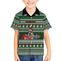 Sloth Christmas Family Matching Off Shoulder Short Dress and Hawaiian Shirt with Santa Hat, Presents, and Festive Pattern - Wonder Print Shop