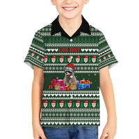 Sloth Christmas Family Matching Short Sleeve Bodycon Dress and Hawaiian Shirt with Santa Hat, Presents, and Festive Pattern - Wonder Print Shop