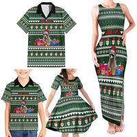 Sloth Christmas Family Matching Tank Maxi Dress and Hawaiian Shirt with Santa Hat, Presents, and Festive Pattern - Wonder Print Shop